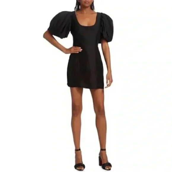 Frame Black Smocked Puff Sleeve Mini Dress Size Large - Picture 3 of 10